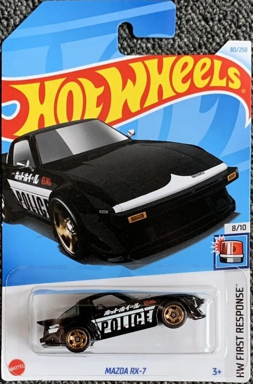 Mattel Hot Wheels Mazda RX-7 Police Black #80 Mainlines 2024