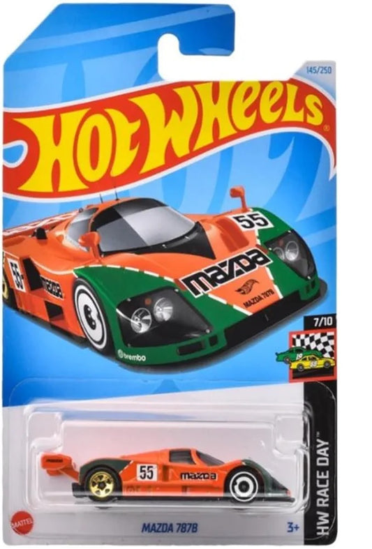 Mattel Hot Wheels Mazda 787B - Coche de carreras fundido a presión a escala 1:64, color naranja