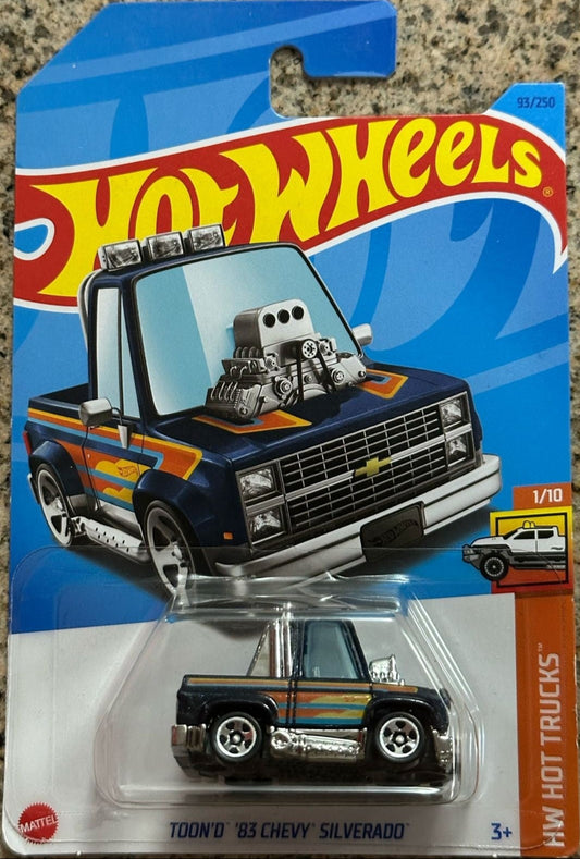 Mattel Hot Wheels HW Hot Trucks - 2023 (1/10) - Toon’d ’83 Chevy Silverado (color azul oscuro)